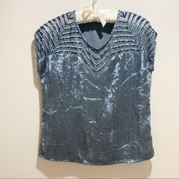 SOFT SURROUNDINGS NOVEAU Top Steel Blue Velvet - Picture 1 of 7
